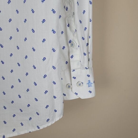 Original Penguin Slim Fit Floral Dress Shirt Long Sleeve White Blue Size 15.5 - Picture 9 of 13